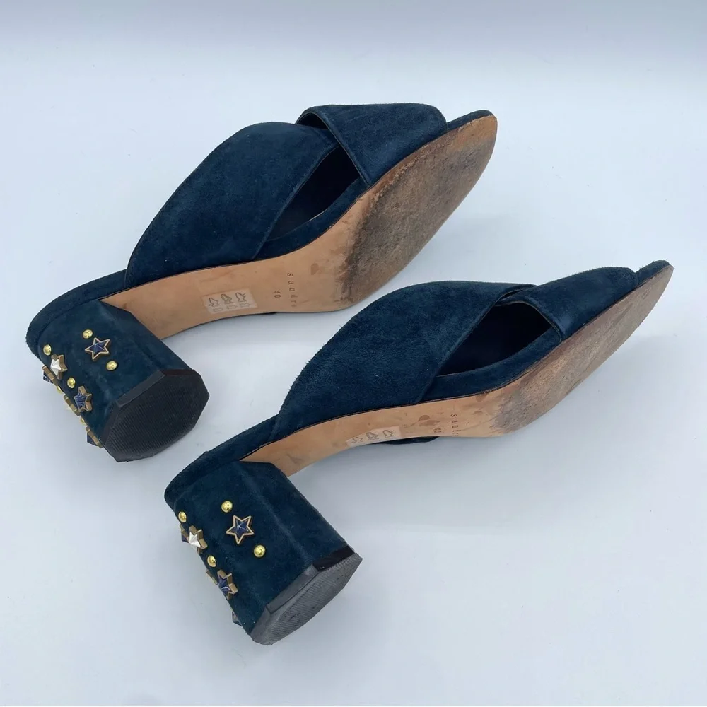 Sandro Star Studded Suede Sandals Shoes 40 Blue